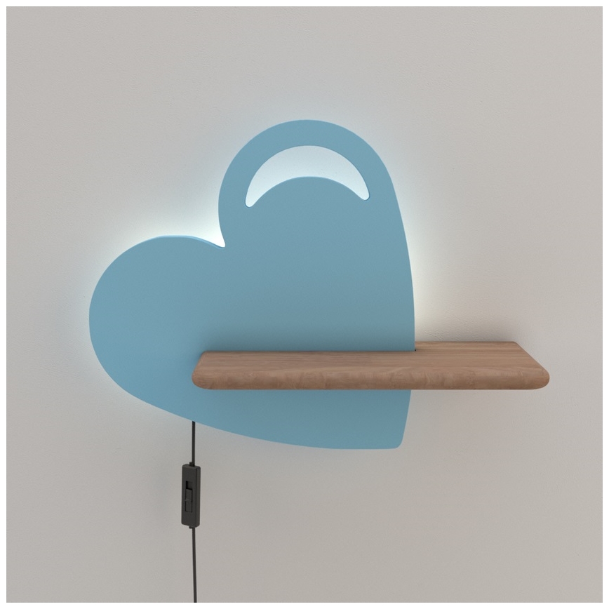 LED Dječja zidna svjetiljka s policom HEART LED/5W/230V plava/drvo