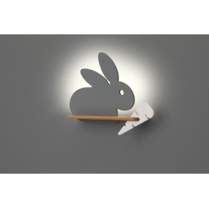 LED Dječja zidna svjetiljka s policom RABBIT LED/4W/230V siva/bijela/drvo