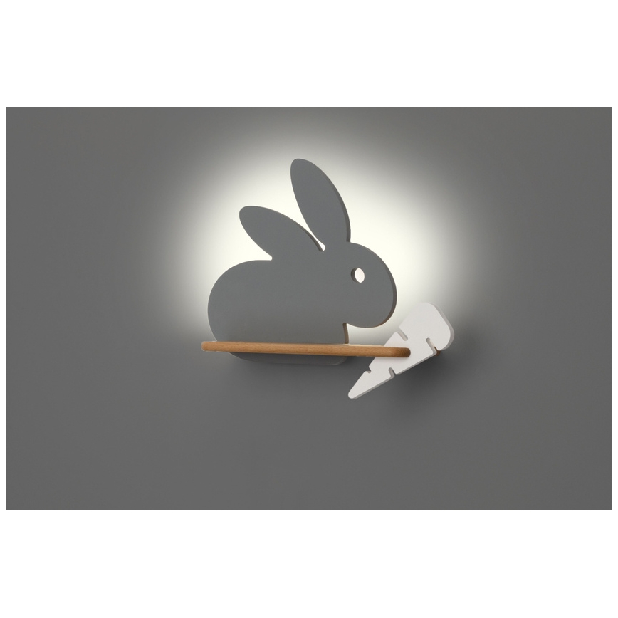 LED Dječja zidna svjetiljka s policom RABBIT LED/4W/230V siva/bijela/drvo