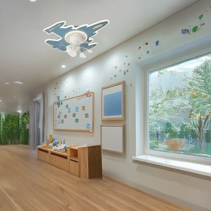 LED dječje stropno svjetlo s ventilatorom, s mogućnošću prigušivanja, LED/63W/230V 3000/4000/6000K, plavo + daljinski upravljač