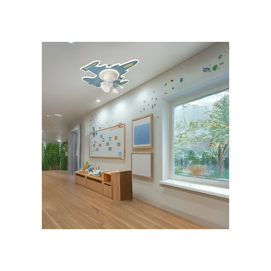 LED dječje stropno svjetlo s ventilatorom, s mogućnošću prigušivanja, LED/63W/230V 3000/4000/6000K, plavo + daljinski upravljač