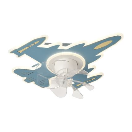 LED dječje stropno svjetlo s ventilatorom, s mogućnošću prigušivanja, LED/63W/230V 3000/4000/6000K, plavo + daljinski upravljač