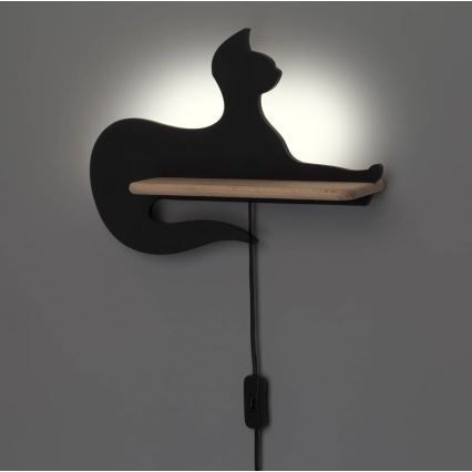LED dječji zidni lampaš s policom BLACK CAT LED/5W/230V,