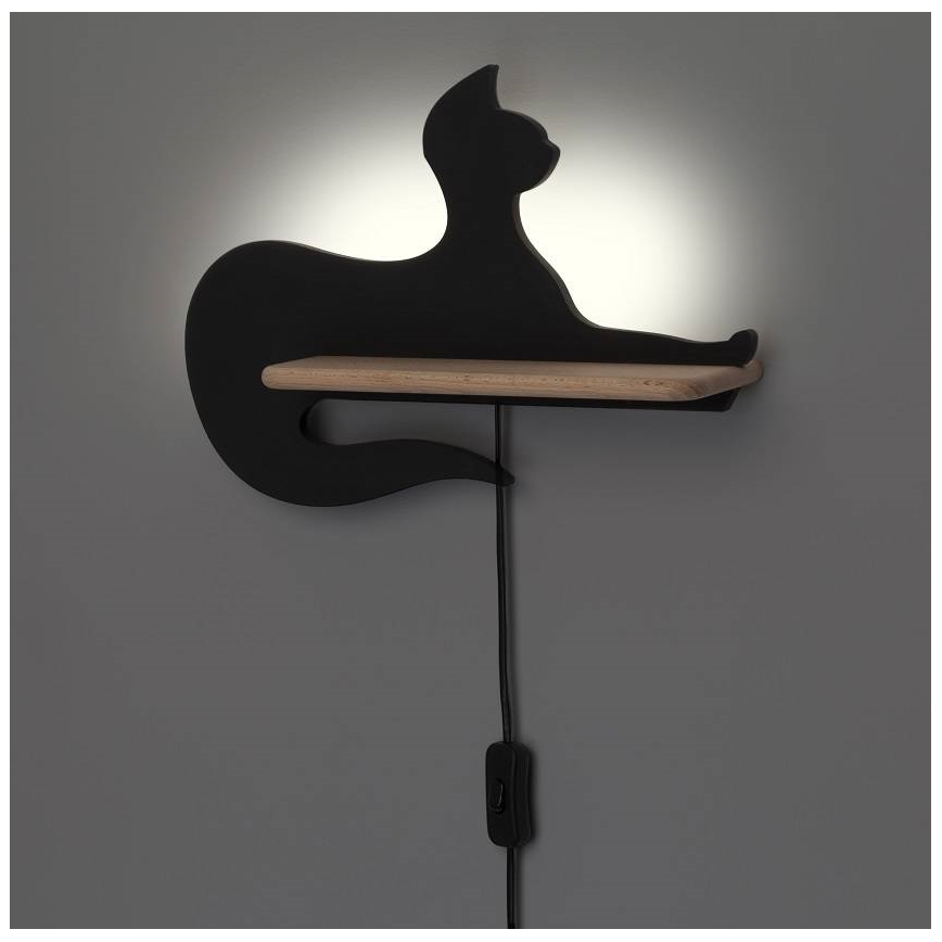 LED dječji zidni lampaš s policom BLACK CAT LED/5W/230V,