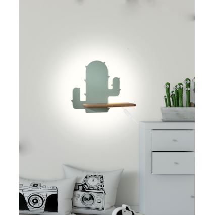 LED Dječje zidno svjetlo s policom CACTUS LED/4W/230V zeleno/drvo,