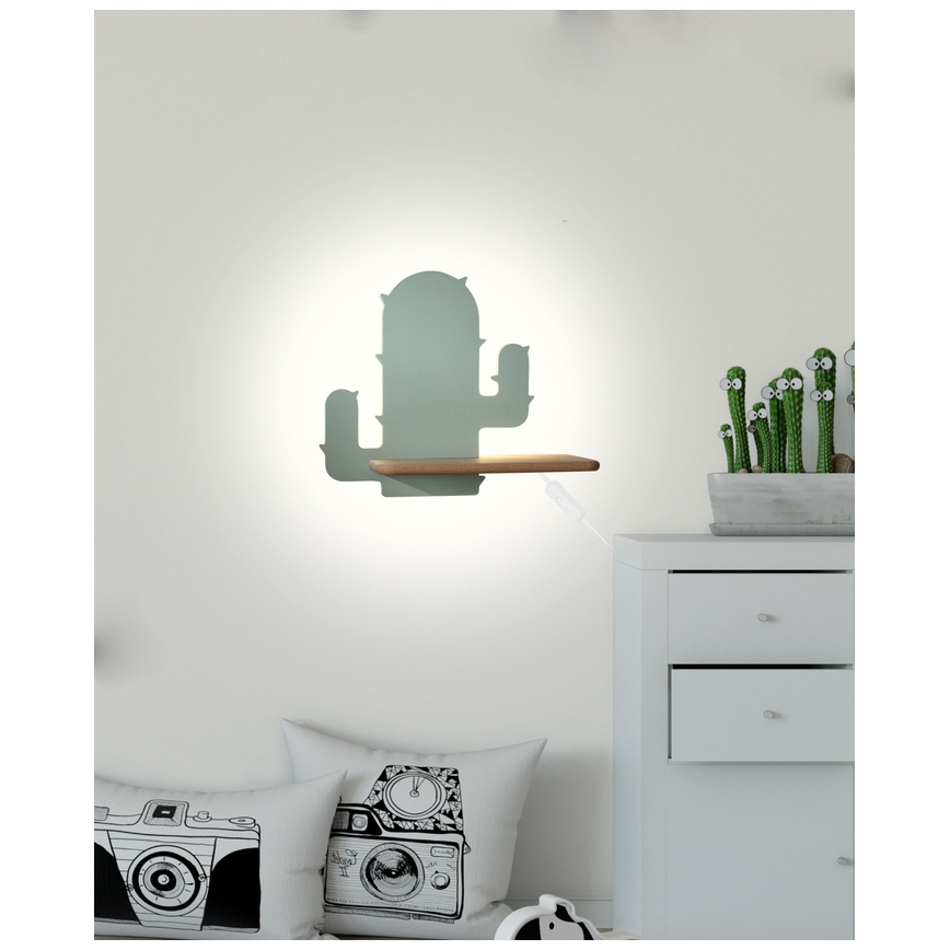 LED Dječje zidno svjetlo s policom CACTUS LED/4W/230V zeleno/drvo,