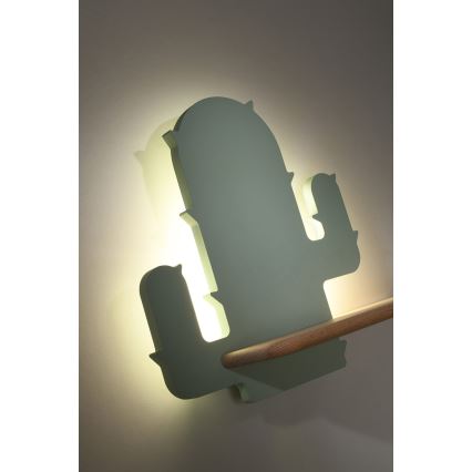 LED Dječje zidno svjetlo s policom CACTUS LED/4W/230V zeleno/drvo,