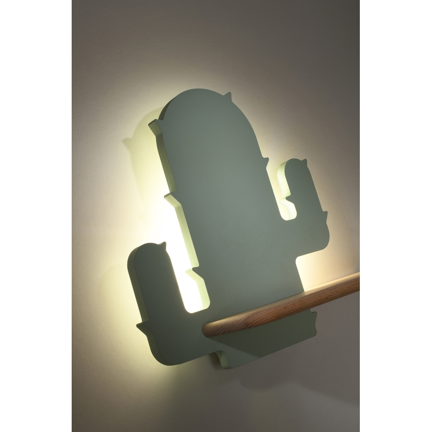 LED Dječje zidno svjetlo s policom CACTUS LED/4W/230V zeleno/drvo,