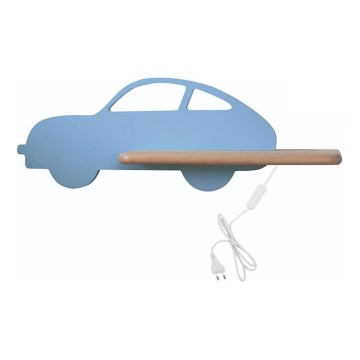 LED dječji zidni lampa s policom CAR LED/5W/230V plava/drvo,