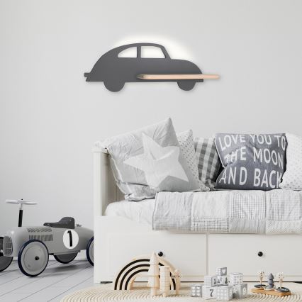 LED dječji zidni luster s policom CAR LED/5W/230V siva/drvo,