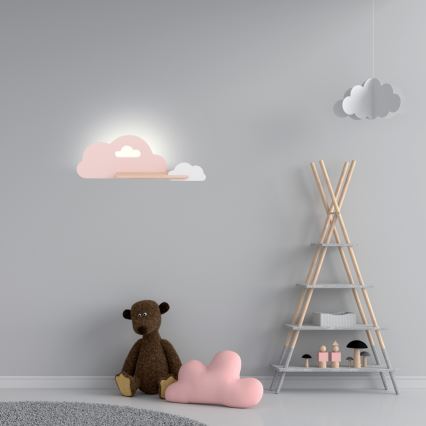 LED dječji zidni luster s policom CLOUD LED/5W/230V ružičasta/bijela,