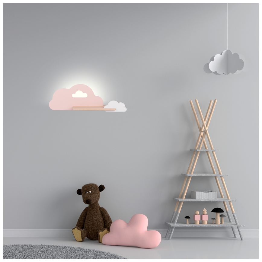 LED dječji zidni luster s policom CLOUD LED/5W/230V ružičasta/bijela,