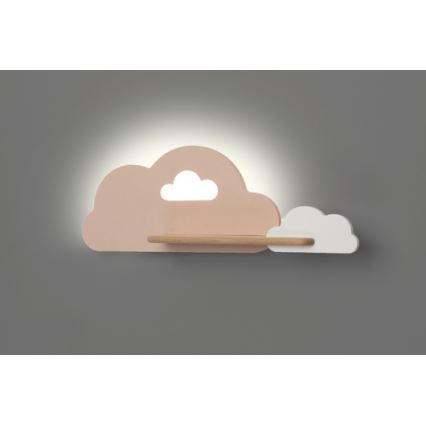 LED dječji zidni luster s policom CLOUD LED/5W/230V ružičasta/bijela,