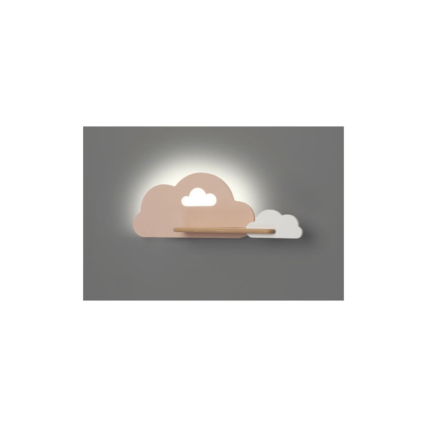 LED dječji zidni luster s policom CLOUD LED/5W/230V ružičasta/bijela,