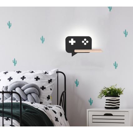 LED dječji zidni lampa s policom CONSOLE LED/5W/230V crna,