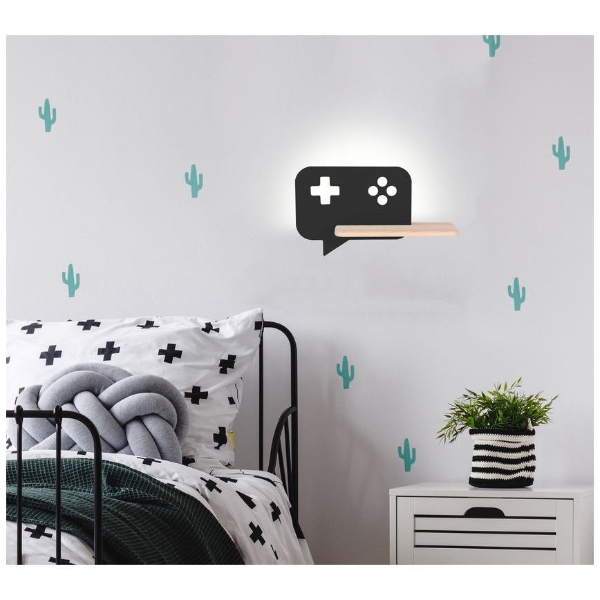 LED dječji zidni lampa s policom CONSOLE LED/5W/230V crna,
