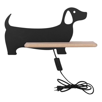 LED dječji zidni lampa s policom DOG LED/5W/230V crna/drvo,