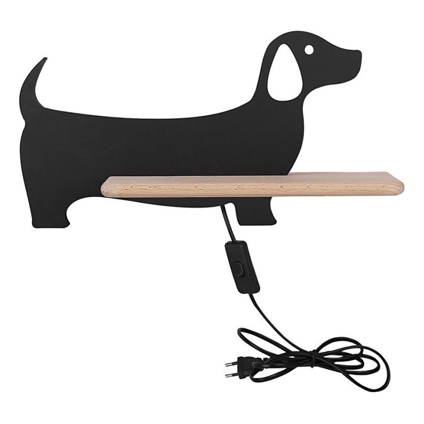 LED dječji zidni lampa s policom DOG LED/5W/230V crna/drvo,