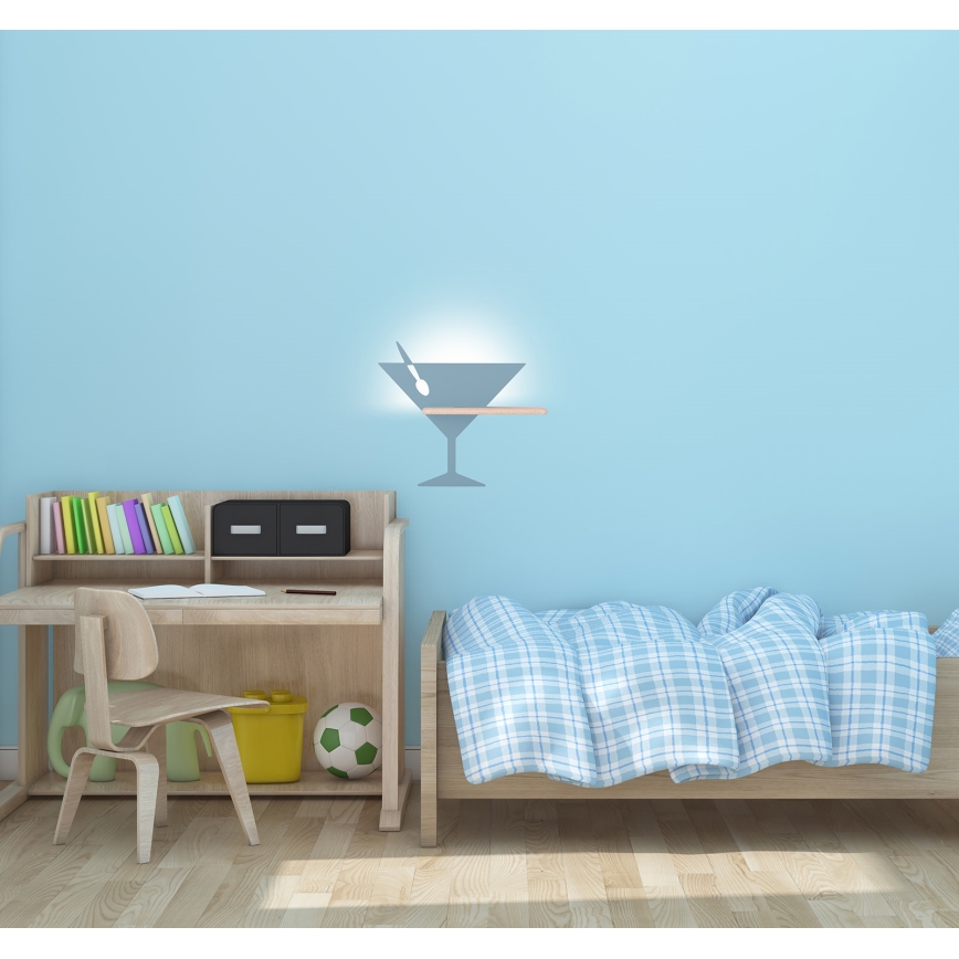 LED dječji zidni luster s policom PICCOLO LED/4W/230V plava/drvo,