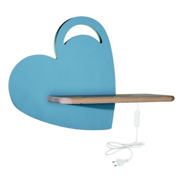 LED dječji zidni lampaš s policom HEART LED/5W/230V plava/drvo,