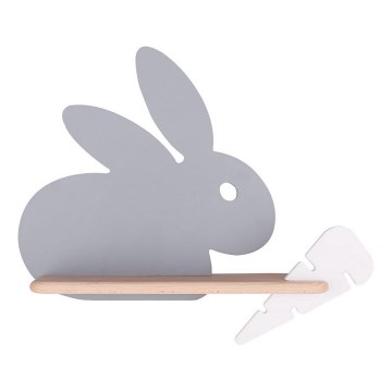LED dječji zidni lampaš s policom RABBIT LED/4W/230V siva/bijela/drvo,