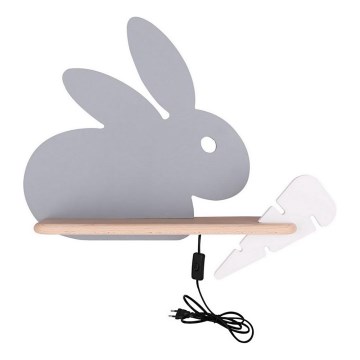 LED dječji zidni lampaš s policom RABBIT LED/4W/230V siva/bijela/drvo,