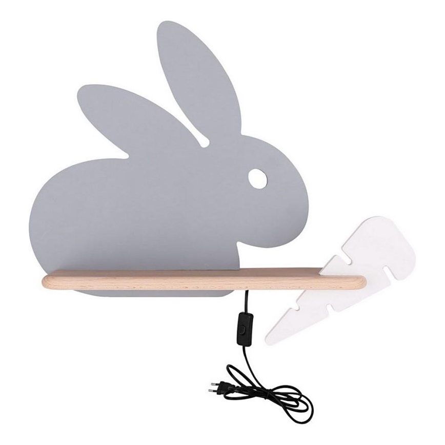 LED dječji zidni lampaš s policom RABBIT LED/4W/230V siva/bijela/drvo,