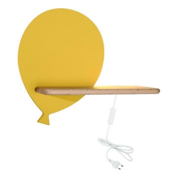 LED dječji zidni luster s policom BALLOON LED/4W/230V žuta/drvo,