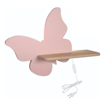 LED dječji zidni luster s policom BUTTERFLY LED/5W/230V ružičasta/drvo,