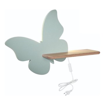 LED dječji zidni luster s policom BUTTERFLY LED/5W/230V zelena/drvo,