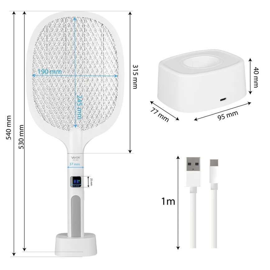 LED Električna zamka za insekte 2u1 s LCD zaslonom 1200 mAh/5V bijela