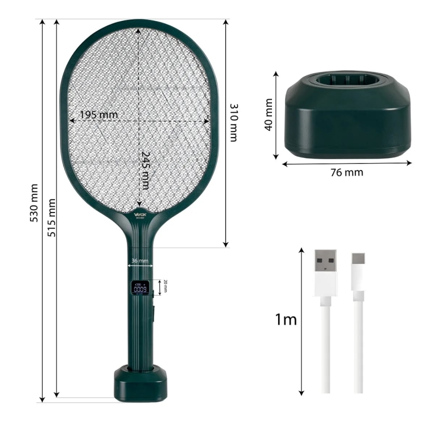 LED Električna zamka za insekte 2u1 s LCD zaslonom 1200 mAh/5V zelena