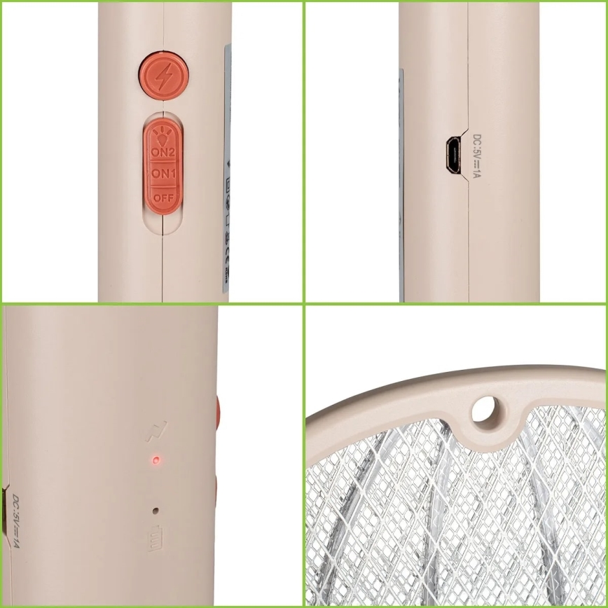 LED električna ljepljiva lampa za insekte 2u1 500 mAh/5V bež