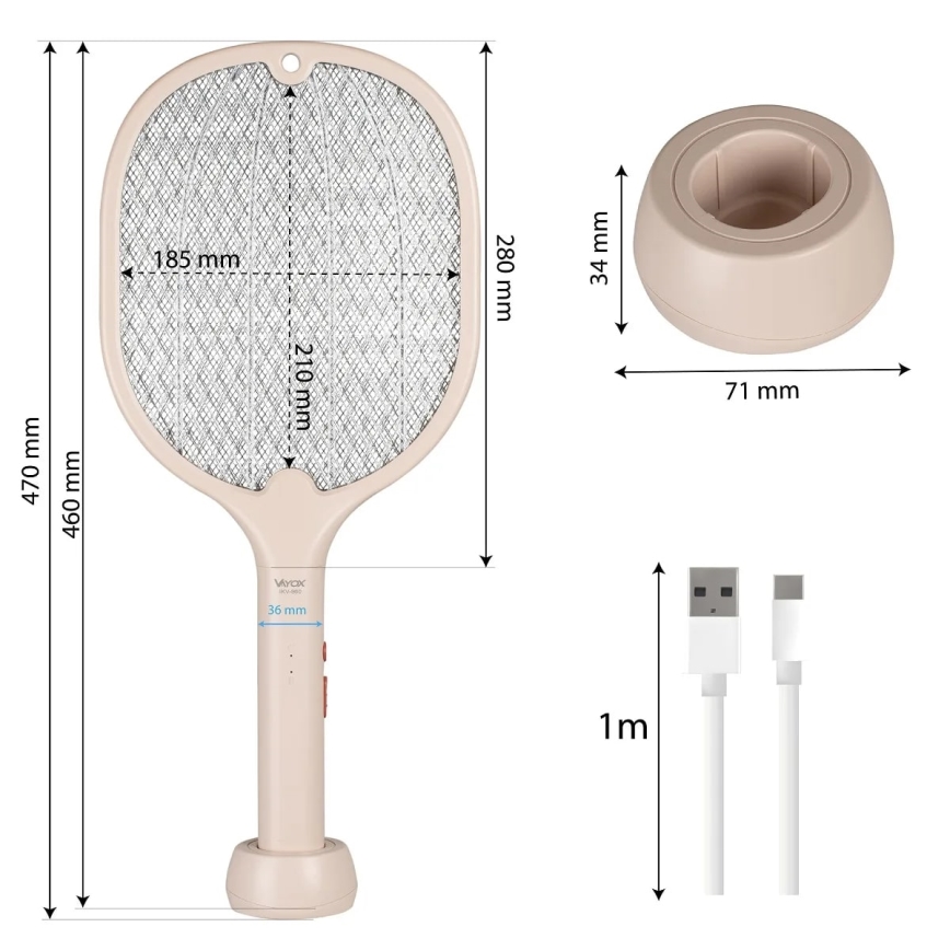 LED električna ljepljiva lampa za insekte 2u1 500 mAh/5V bež