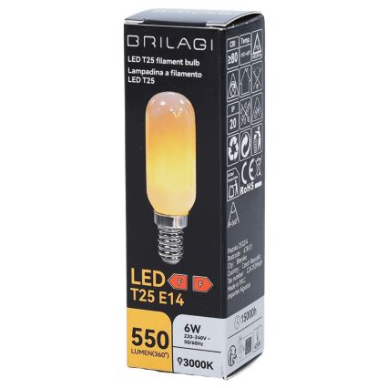 LED filamentna žarulja T25 E14/6W/230V 3000K - Brilagi