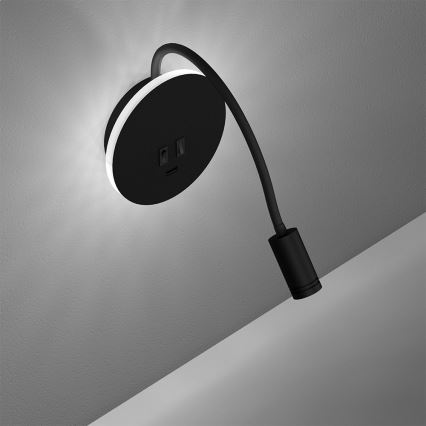 LED fleksibilna zidna lampa BASE 1xLED/8W+1xLED/2W/230V crna/srebrna