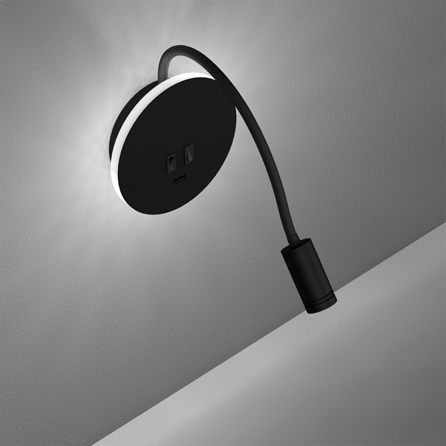 LED fleksibilna zidna lampa BASE 1xLED/8W+1xLED/2W/230V crna/srebrna