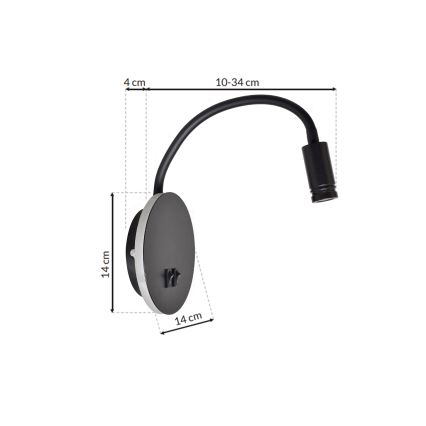 LED fleksibilna zidna lampa BASE 1xLED/8W+1xLED/2W/230V crna/srebrna