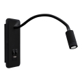 LED fleksibilna zidna lampa s USB BASE 1xLED/8W+1xLED/2W/230V crna