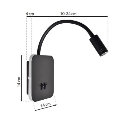 LED Fleksibilna zidna lampica BASE 1xLED/8W+1xLED/2W/230V crna/srebrna