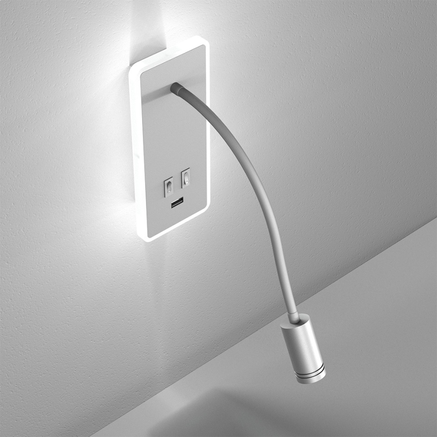 LED Fleksibilna zidna lampica s USB portom BASE 1xLED/8W+1xLED/2W/230V bijela