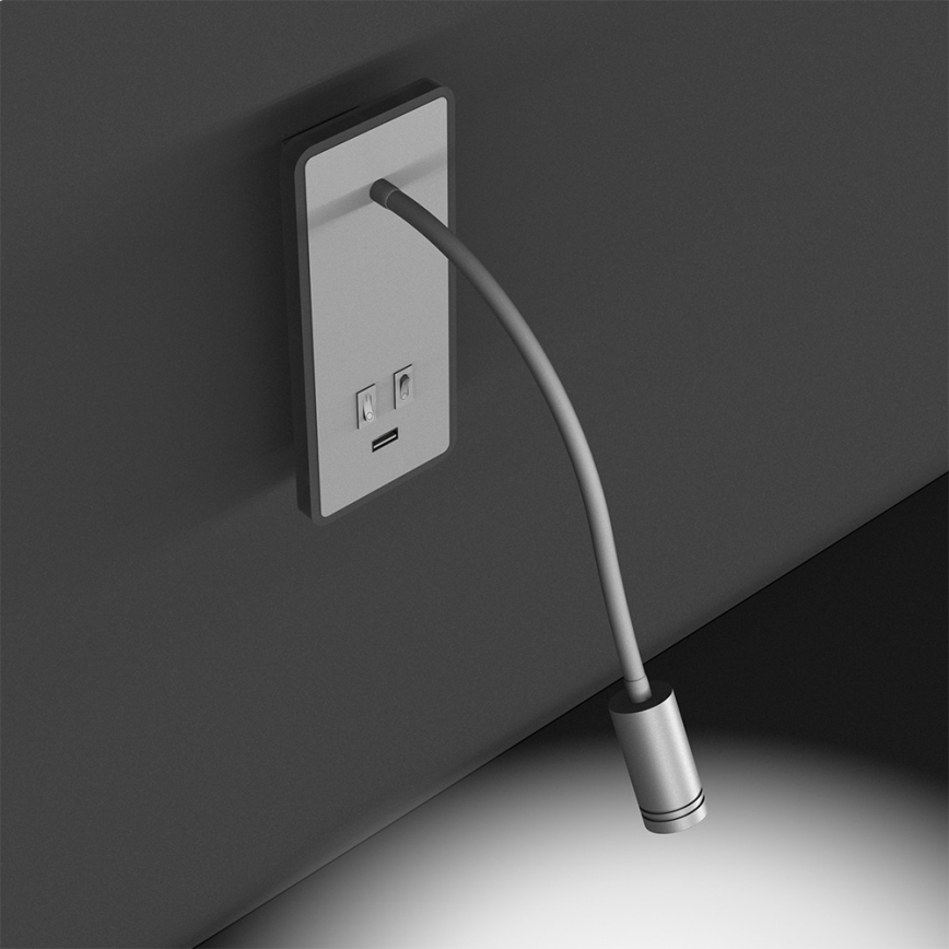 LED Fleksibilna zidna lampica s USB portom BASE 1xLED/8W+1xLED/2W/230V bijela