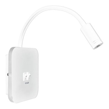 LED Fleksibilna zidna lampica s USB portom BASE 1xLED/8W + 1xLED/2W/230V bijela