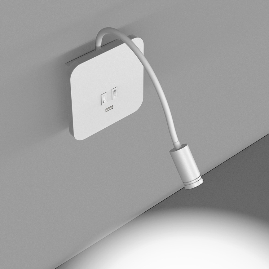 LED Fleksibilna zidna lampica s USB portom BASE 1xLED/8W + 1xLED/2W/230V bijela