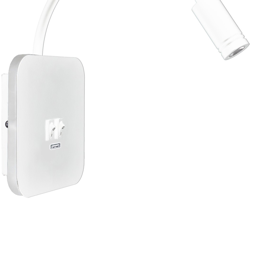 LED Fleksibilna zidna lampica s USB portom BASE 1xLED/8W + 1xLED/2W/230V bijela