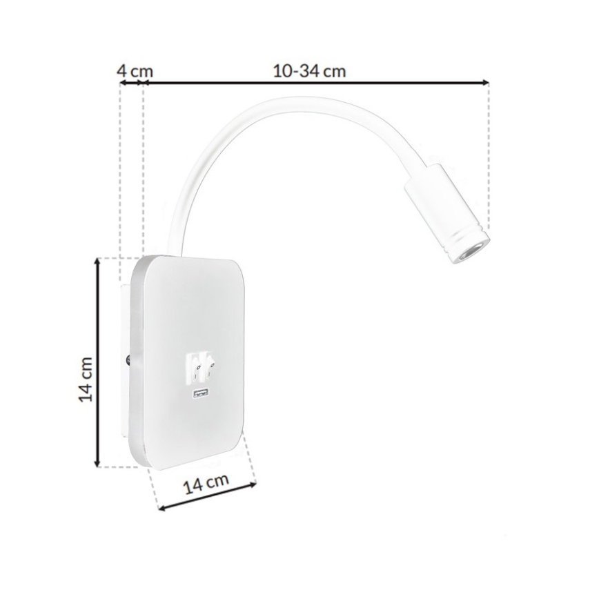 LED Fleksibilna zidna lampica s USB portom BASE 1xLED/8W + 1xLED/2W/230V bijela