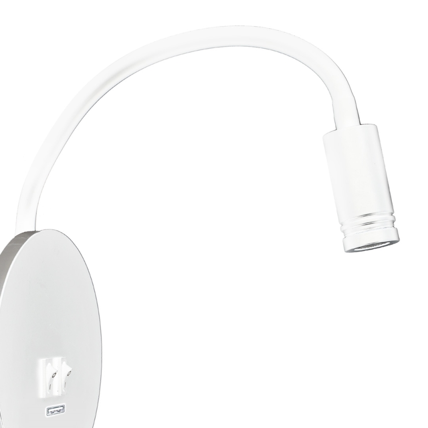 Fleksibilna zidna lampica s USB portom BASE 1xLED/8W+1xLED/2W/230V bijela/srebrna