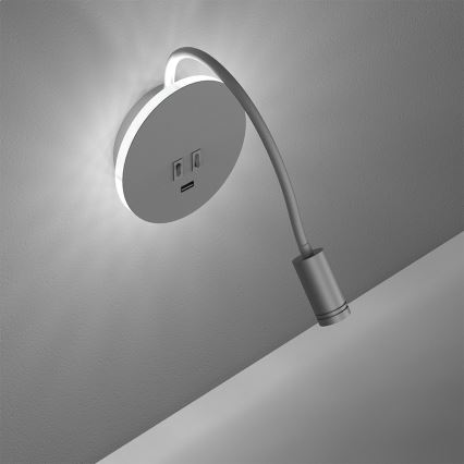 Fleksibilna zidna lampica s USB portom BASE 1xLED/8W+1xLED/2W/230V bijela/srebrna