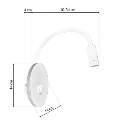 LED fleksibilna zidna svjetiljka s USB BASE LED/8W+LED/2W/230V bijela/srebrna
