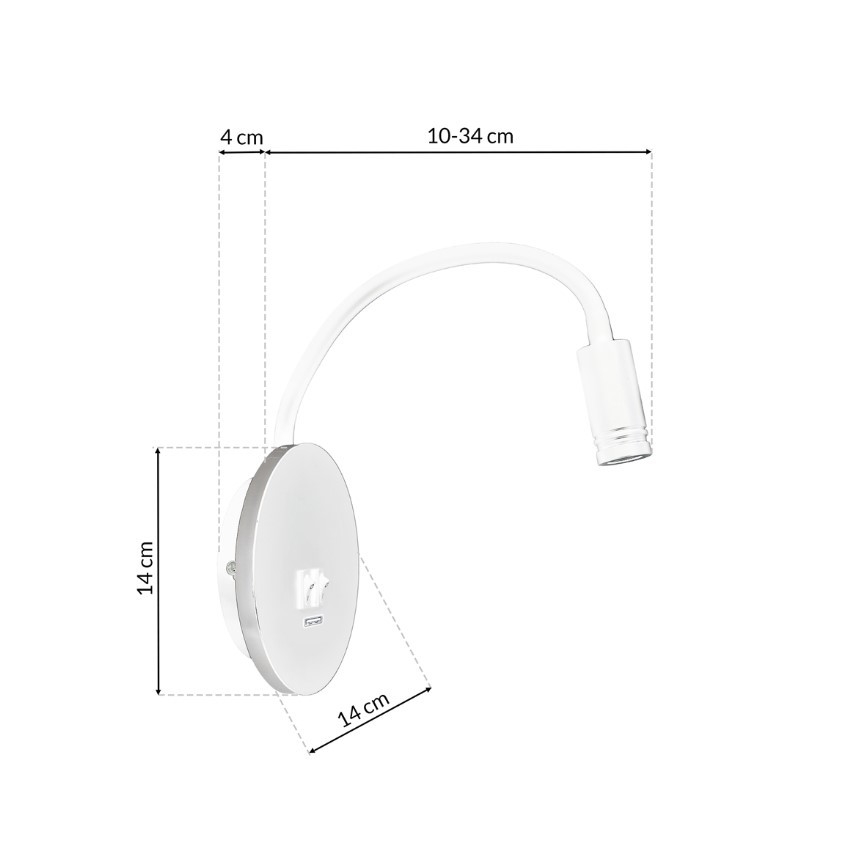 LED fleksibilna zidna svjetiljka s USB BASE LED/8W+LED/2W/230V bijela/srebrna